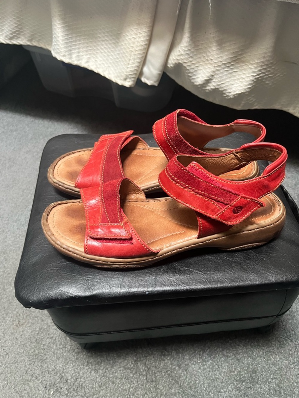 Joseph Seibel Red Leather Hook-and-Loop Comfort Sandals